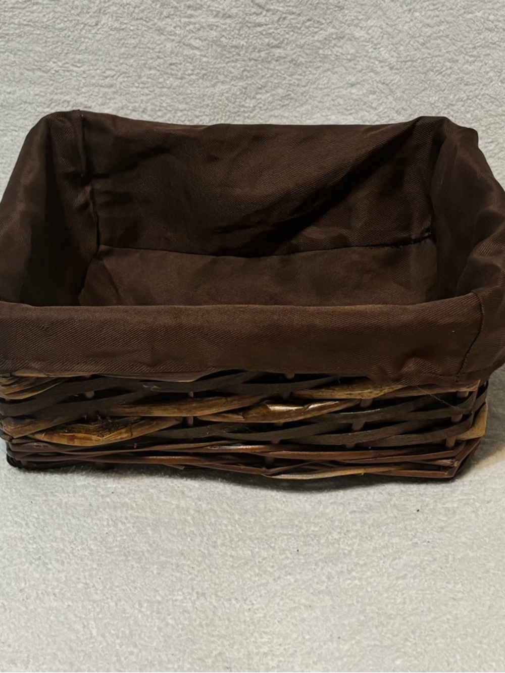 Woven Rectangular Basket with Brown Fabric Liner